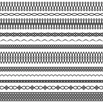 Vector set of wide and narrow brushes in a linear style to create borders Stock Illustration