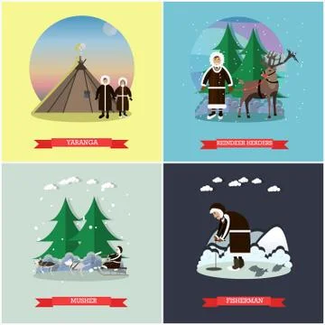 Vector set of wild north posters, banners in flat style Stock Illustration