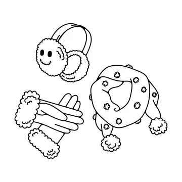 Vector set of winter accessories with snowflakes. Warm headphones, knitted sc Stock Illustration