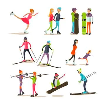 Vector set of winter activities concept design elements, flat style イラスト素材