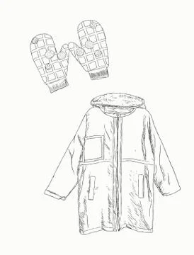 Vector set winter clothing , sketch vector. Stock Illustration