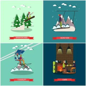 Vector set of winter holiday posters in flat style 스톡 일러스트