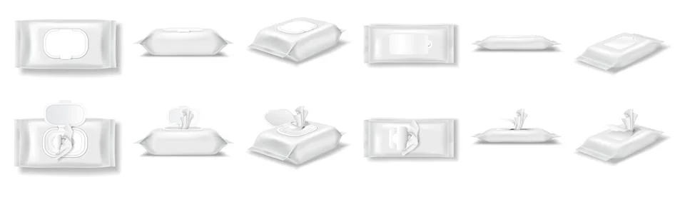 Vector set of wipe packages in different styles Stock Illustration