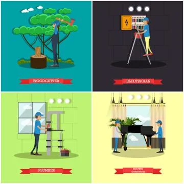 Vector set of workers profession posters in flat style イラスト素材