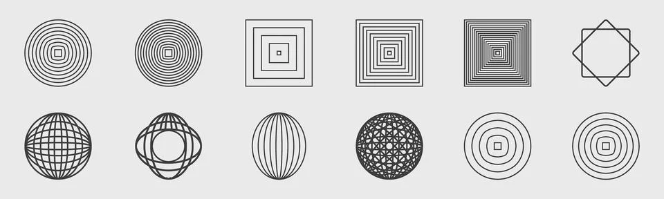 Vector set of Y2K. Big collection of abstract graphic geometric objects. Frames イラスト素材