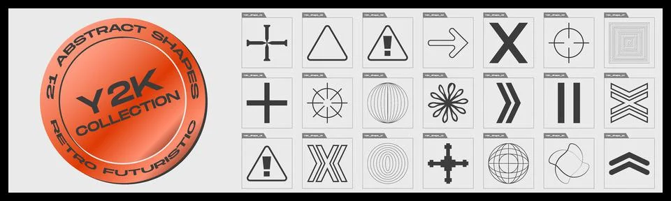 Vector set of Y2K. Big collection of abstract graphic geometric objects Stock Illustration