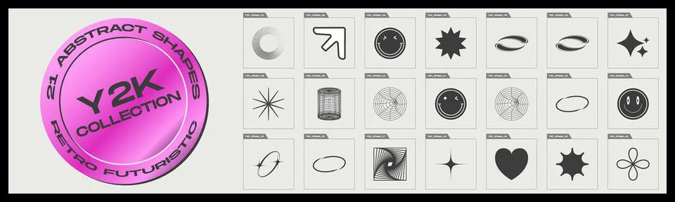 Vector set of Y2K. Big collection of abstract graphic geometric objects. Objects Illustrazione stock