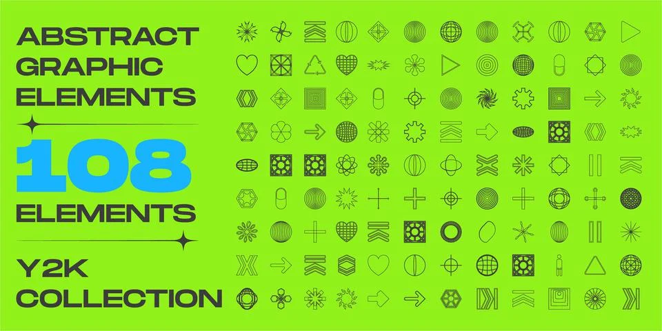 Vector set of Y2K. Big collection of abstract graphic geometric objects 库存插图