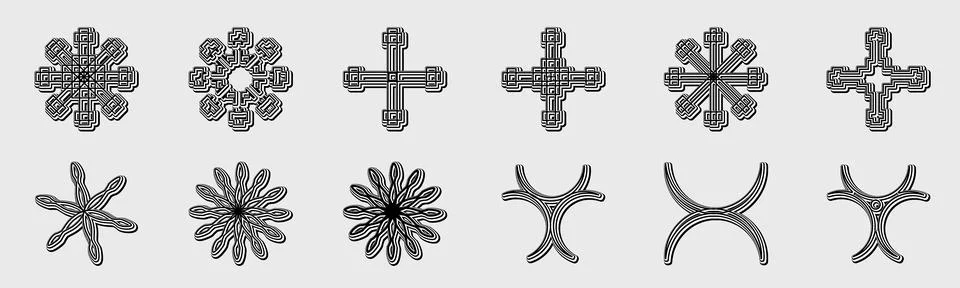 Vector set of Y2K. Big collection of abstract graphic geometric objects. Simple 스톡 일러스트
