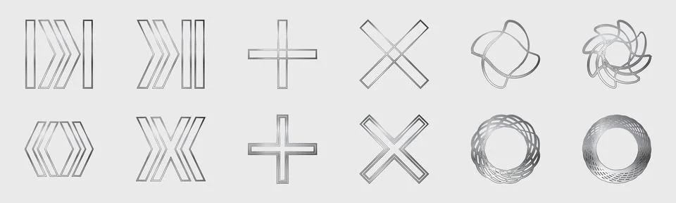 Vector set of Y2K. Big collection of abstract graphic geometric objects. Frames 스톡 일러스트