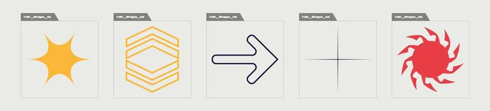 Vector set of Y2K. Big collection of abstract graphic geometric symbols. Modern Stock Illustration