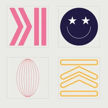 Vector set of Y2K. Big collection of abstract graphic geometric symbols. Modern イラスト素材