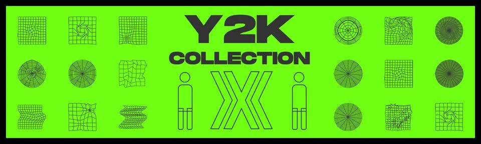 Vector set of Y2K. Big collection of abstract graphic geometric symbols 스톡 일러스트