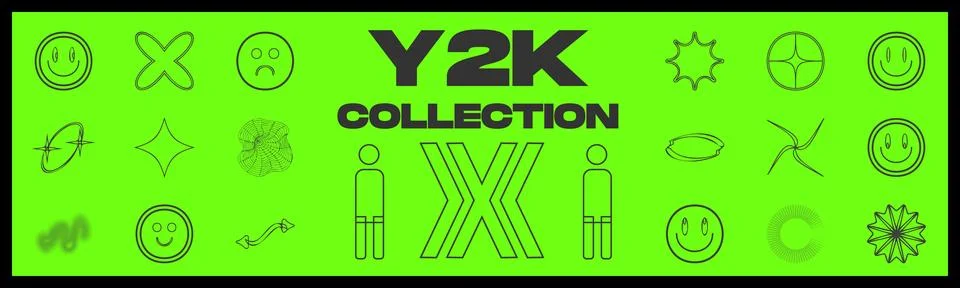 Vector set of Y2K. Big collection of abstract graphic geometric symbols. Objects イラスト素材
