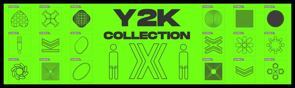 Vector set of Y2K. Big collection of abstract graphic geometric symbols. Objects 스톡 일러스트