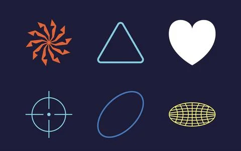 Vector set of Y2K. Big collection of abstract graphic geometric symbols. Modern Stock Illustration