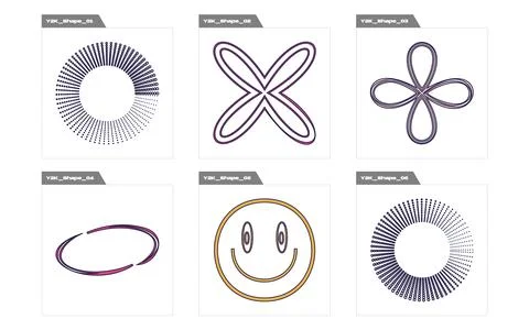Vector set of Y2K. Big collection of abstract graphic geometric symbols. Flat 스톡 일러스트