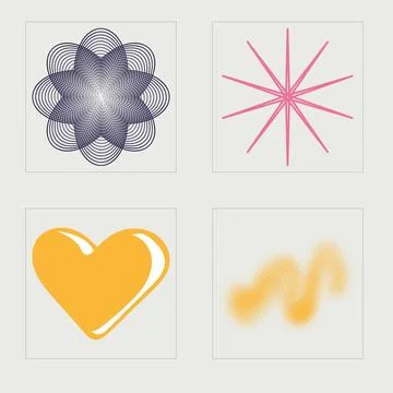 Vector set of Y2K. Big collection of abstract graphic geometric symbols. Flat Stock Illustration