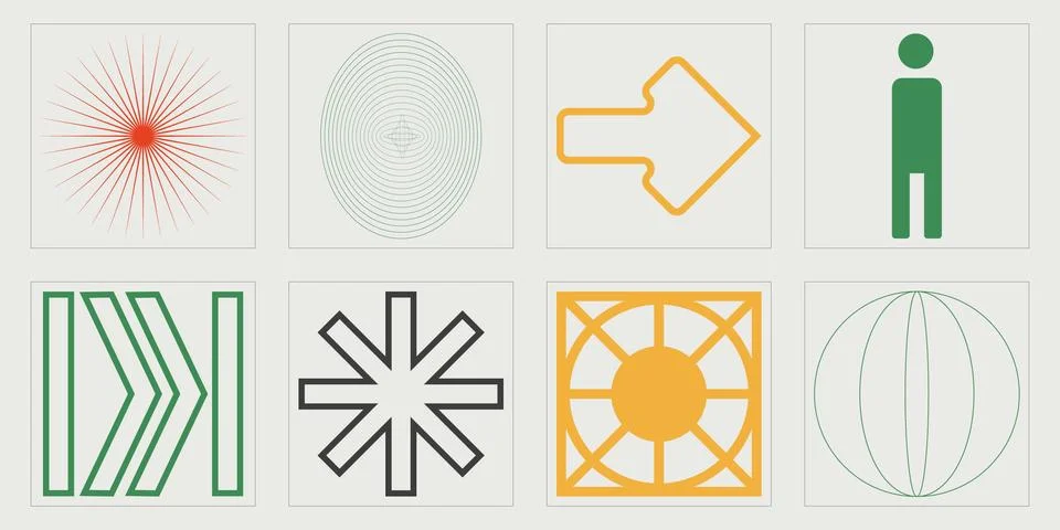 Vector set of Y2K. Big collection of abstract graphic geometric symbols. Flat Stock Illustration