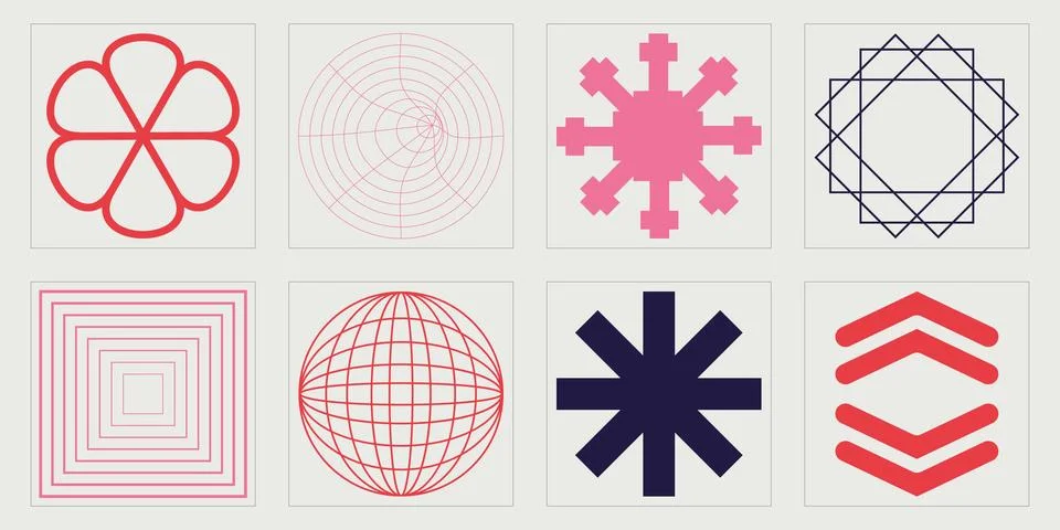 Vector set of Y2K. Big collection of abstract graphic geometric symbols. Modern 스톡 일러스트