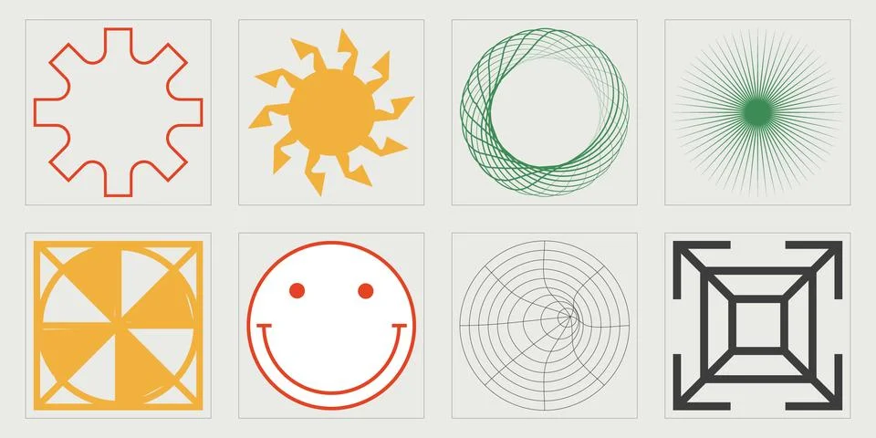 Vector set of Y2K. Big collection of abstract graphic geometric symbols. Objects Stock Illustration