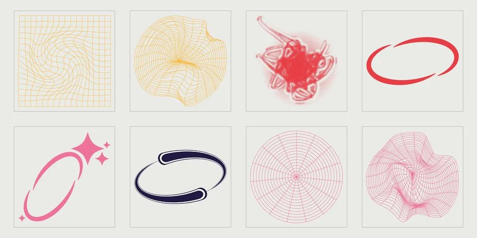 Vector set of Y2K. Big collection of abstract graphic geometric symbols イラスト素材