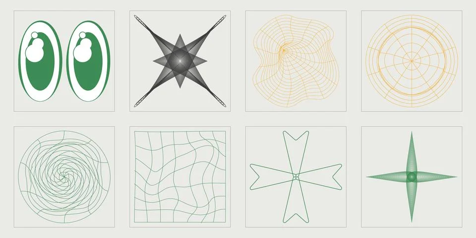 Vector set of Y2K. Big collection of abstract graphic geometric symbols. For Stock Illustration