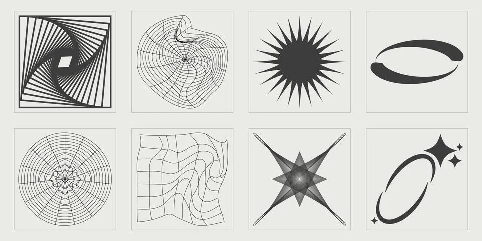 Vector set of Y2K. Big collection of abstract graphic geometric symbols Illustrazione stock