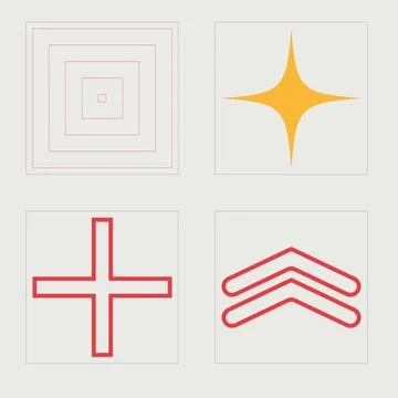 Vector set of Y2K. Brutalism star and flower shapes. Templates for notes Illustrazione stock