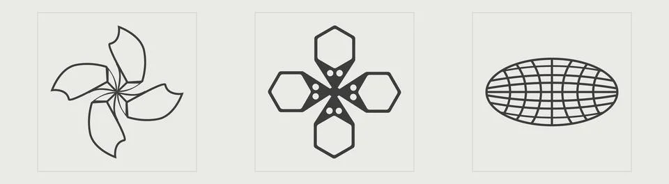 Vector set of Y2K. Brutalism star and flower shapes. Elements for graphic Stock Illustration