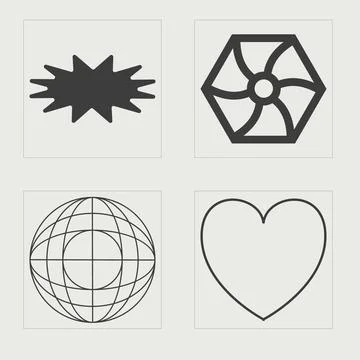 Vector set of Y2K. Brutalism star and flower shapes. Templates for notes Illustrazione stock