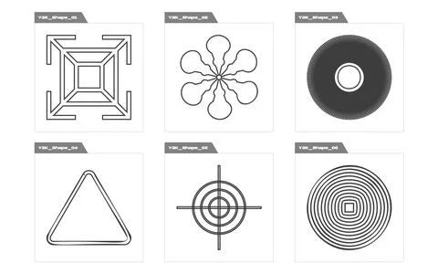 Vector set of Y2K. Brutalism star and flower shapes. Templates for notes イラスト素材
