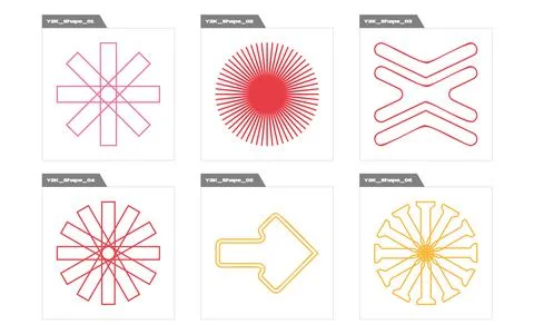 Vector set of Y2K. Brutalism star and flower shapes. Cyberpunk elements. 库存插图