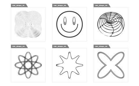 Vector set of Y2K. Brutalism star and flower shapes. Objects in y2k style. Stockillustratie