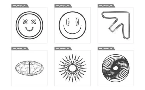 Vector set of Y2K. Brutalism star and flower shapes. Elements for graphic 库存插图