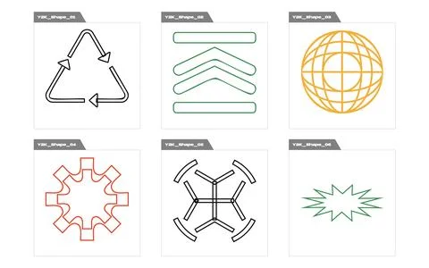 Vector set of Y2K. Brutalism star and flower shapes. Cyberpunk elements. Stock Illustration