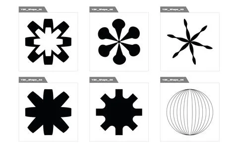 Vector set of Y2K. Brutalism star and flower shapes. Templates for notes Illustrazione stock