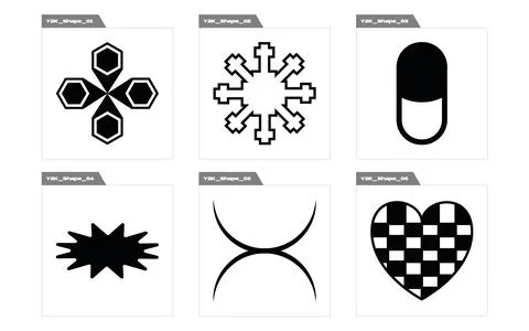 Vector set of Y2K. Brutalism star and flower shapes. Elements for graphic 库存插图