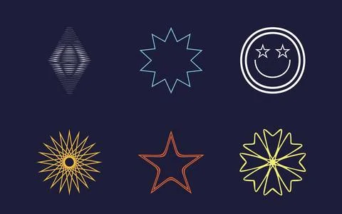 Vector set of Y2K. Brutalism star and flower shapes. Templates for notes Illustrazione stock