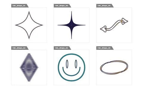 Vector set of Y2K. Brutalism star and flower shapes. Flat minimalist icons. Stock Illustration