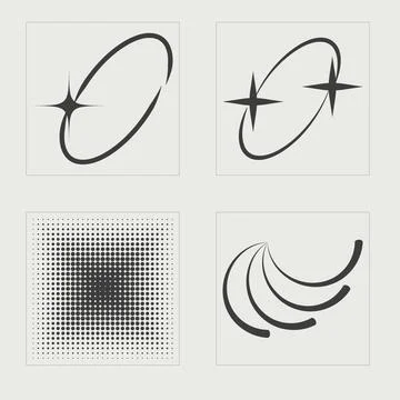 Vector set of Y2K. Brutalism star and flower shapes. Cyberpunk elements. イラスト素材