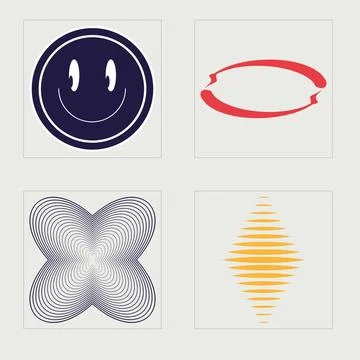 Vector set of Y2K. Brutalism star and flower shapes. Templates for notes Illustrazione stock