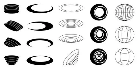 Vector set of Y2K circle and retro-futuristic elements for decoration Stock Illustration