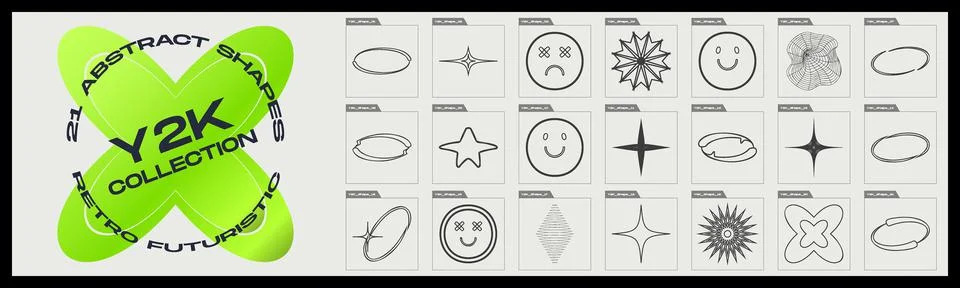 Vector set of Y2K. Collection of abstract graphic geometric symbols. Objects in Stock Illustration