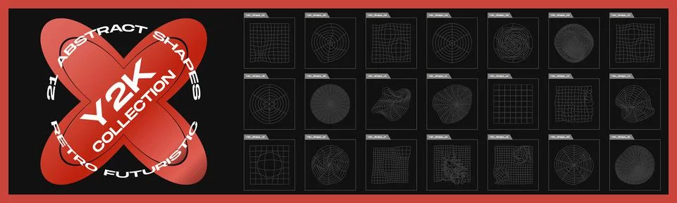 Vector set of Y2K. Collection of abstract graphic geometric symbols. Abstract 스톡 일러스트