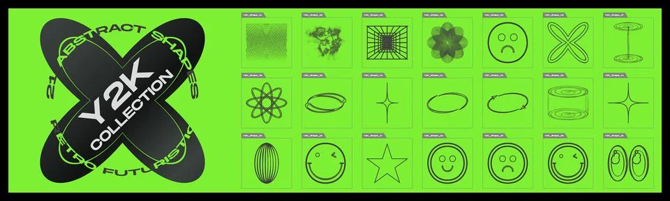 Vector set of Y2K. Collection of abstract graphic geometric symbols. Objects in Stockillustratie
