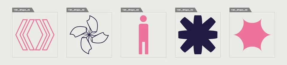 Vector set of Y2K. Extraordinary Graphic Assets. Flat minimalist icons. Illustrazione stock