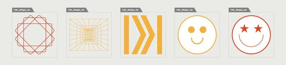 Vector set of Y2K. Extraordinary Graphic Assets. Cyberpunk elements. 库存插图