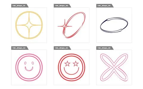 Vector set of Y2K. Extraordinary Graphic Assets. Templates for notes, posters. Illustrazione stock