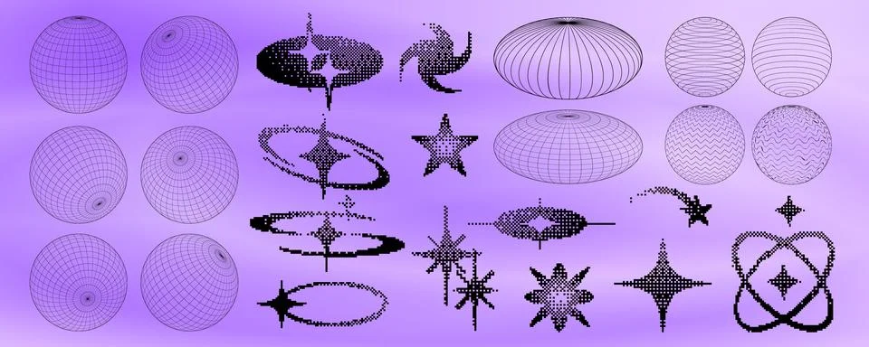 Vector set of Y2K globe and star icons Stock Illustration